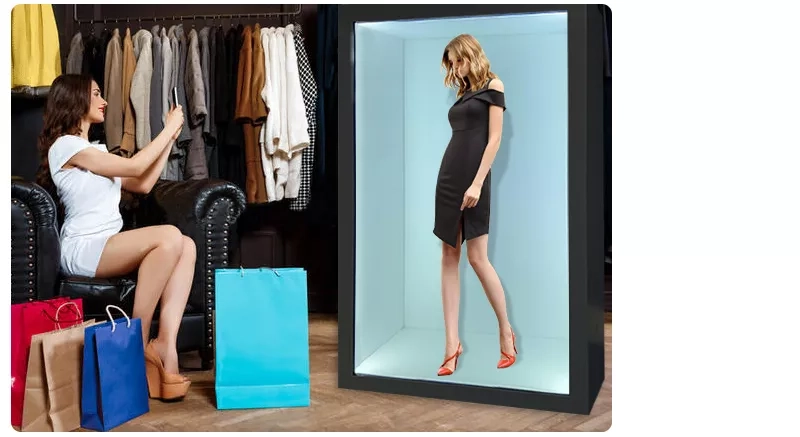 86 Inch Human Size Touch Screen Interactive 3d Hologram Box Transparent Lcd Showcase manufacturer