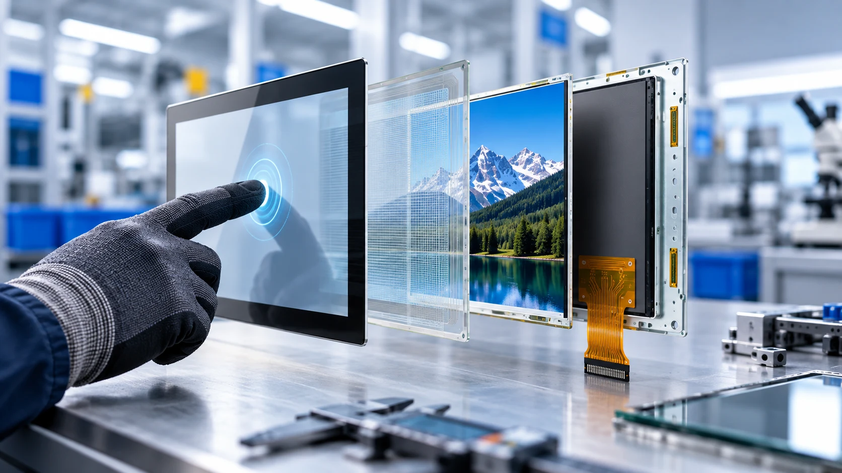 Industrial touchscreen module responding to finger input