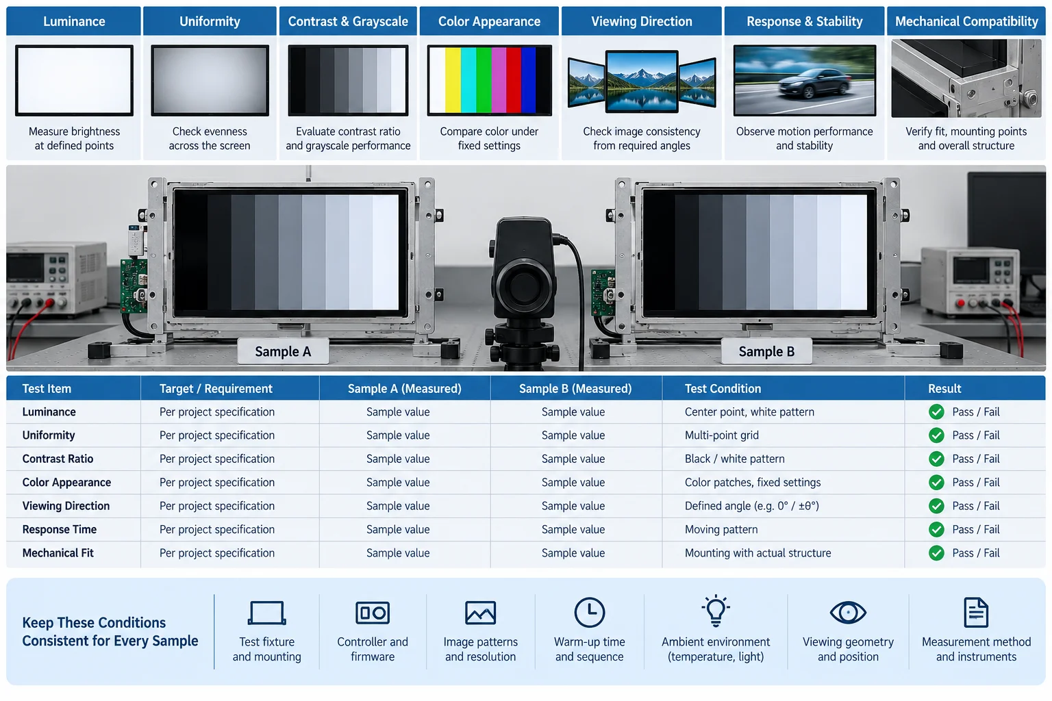 LCD sample comparison test matrix