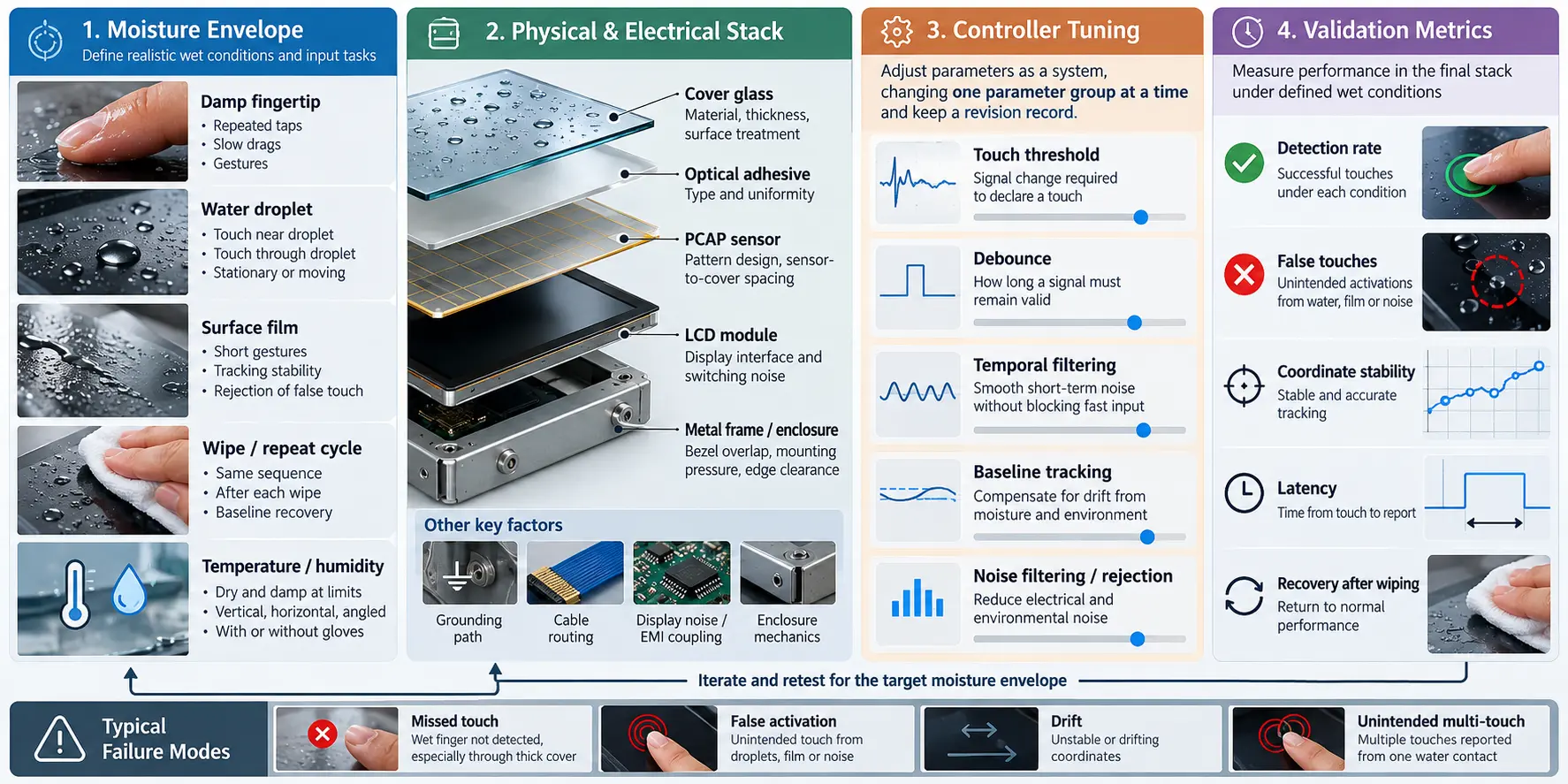 Wet-finger capacitive touch panel tuning and validation