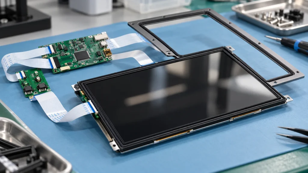 Capacitive touch panel assembly with a perimeter gasket and flexible cables