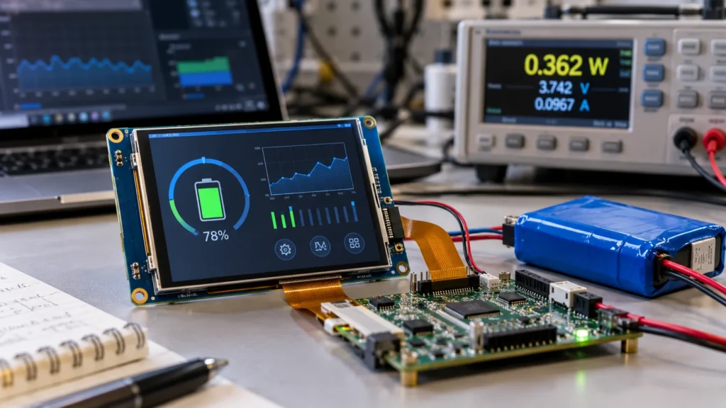 TFT LCD module and battery-powered embedded system on a power measurement bench