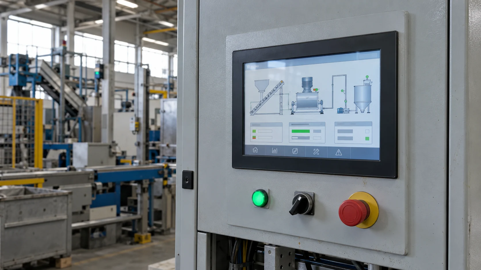 AI-generated concept of a 10.4-inch 4:3 display in an industrial machine control cabinet