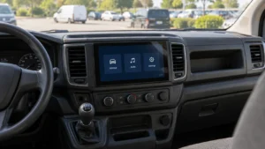 AI-generated application illustration of a 10.1-inch display integrated into a generic vehicle center console