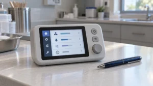 AI-generated concept of a compact medical equipment terminal with a 3.5-inch display