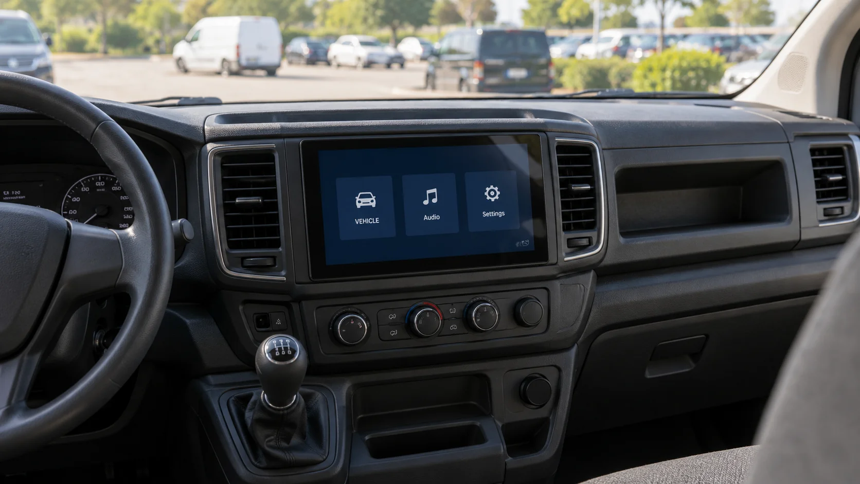 AI-generated application illustration of a 10.1-inch display integrated into a generic vehicle center console